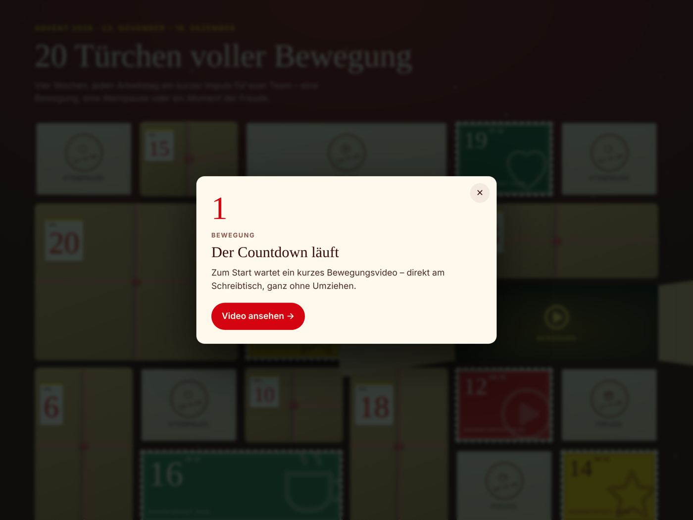Geöffnetes Türchen mit Impuls und Link zum Video